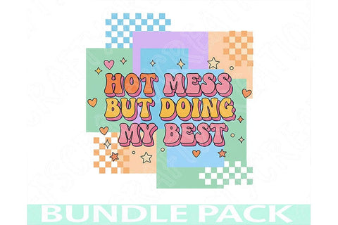 Hot Mess But Doing My Best PNG, Retro Pastel Quote Clipart, Aesthetic Checkered Design, Funny Sublimation File, Digital Download SVG TiffsCraftyCreations 