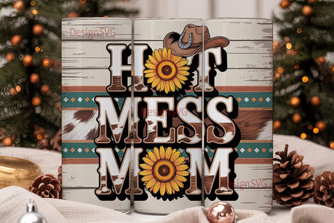 Hot Mess Mom 20oz Tumbler Wrap Sublimation DesignSVG 