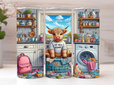 Hot Mess Mommy Highland Cow 20oz Tumbler Png, Straight & Tapered Tumbler Png, Mama Highland Cow Tumbler Png, Digital Download PNG Sublimation Lara' s Designs 