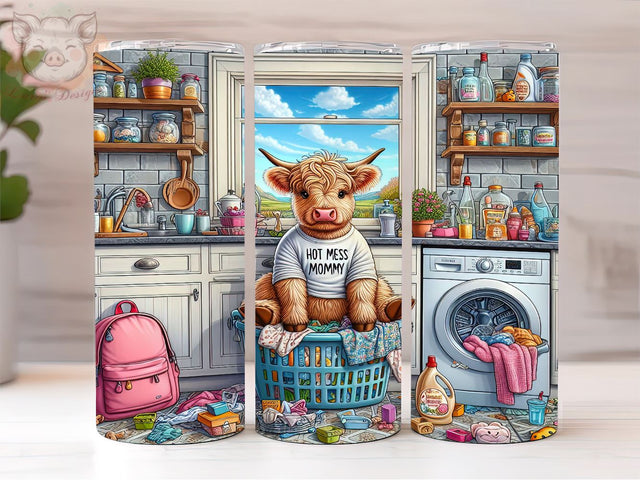 Hot Mess Mommy Highland Cow 20oz Tumbler Png, Straight & Tapered Tumbler Png, Mama Highland Cow Tumbler Png, Digital Download PNG Sublimation Lara' s Designs 