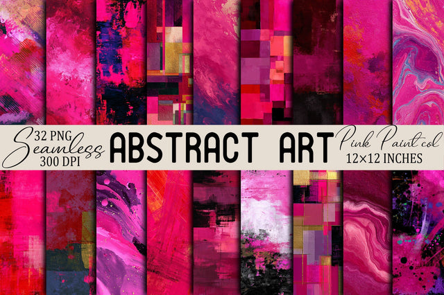 Hot Pink Abstract Art Digital Paper Pack Digital Pattern SVGArt 