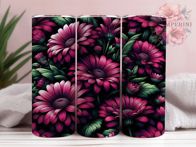 Hot Pink Black Daisy Tumbler Wrap, Black Daisy Tumbler, Floral Daisy Sublimation, Bold Flower Cup, Modern Daisy Drinkware, Pink Black Floral Mug, Chic Daisy Digital Sublimation Li Zamperini 