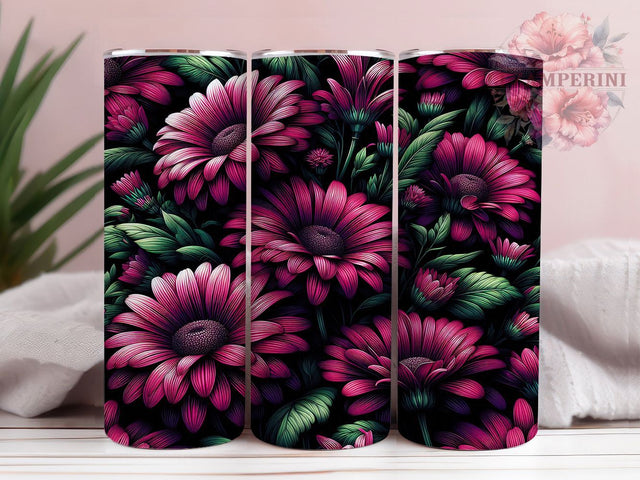 Hot Pink Black Daisy Tumbler Wrap, Black Daisy Tumbler, Floral Daisy Sublimation, Bold Flower Cup, Modern Daisy Drinkware, Pink Black Floral Mug, Chic Daisy Digital Sublimation Li Zamperini 