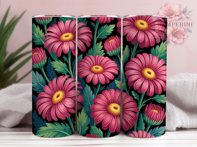 Hot Pink Black Daisy Tumbler Wrap, Black Daisy Tumbler, Floral Daisy Sublimation, Bold Flower Cup, Modern Daisy Drinkware, Pink Black Floral Mug, Chic Daisy Digital Sublimation Li Zamperini 