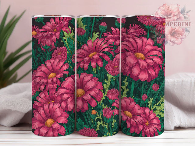 Hot Pink Black Daisy Tumbler Wrap, Black Daisy Tumbler, Floral Daisy Sublimation, Bold Flower Cup, Modern Daisy Drinkware, Pink Black Floral Mug, Chic Daisy Digital Sublimation Li Zamperini 