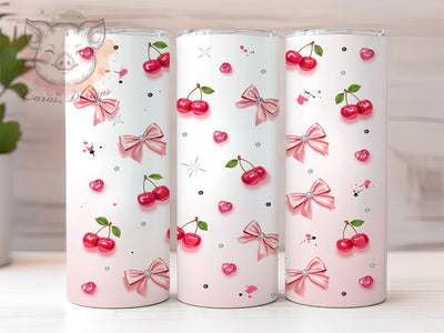 Hot Pink Cherry Rhinestone Bow 20oz Tumbler, Hot Pink, Cherry Design, Rhinestone Bow, Sublimation Wrap, 20oz Tumbler, Glam Aesthetic, Sparkling Charm Sublimation Lara' s Designs 