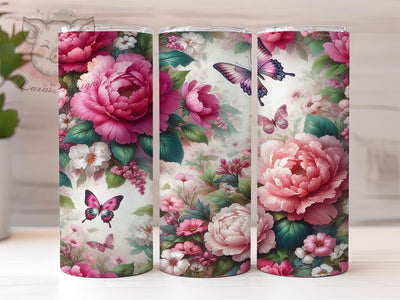 Hot Pink Floral Butterfly 20oz Tumbler, Floral Cup Wrap, Bright Butterfly Design, Sublimation Tumbler Wrap, 20Oz Tumbler Design, Artistic Floral Cup, Stylish Pink Butterfly Wrap Sublimation Lara' s Designs 