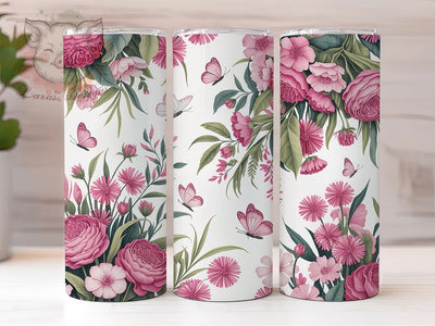 Hot Pink Floral Butterfly 20oz Tumbler, Floral Cup Wrap, Bright Butterfly Design, Sublimation Tumbler Wrap, 20Oz Tumbler Design, Artistic Floral Cup, Stylish Pink Butterfly Wrap Sublimation Lara' s Designs 