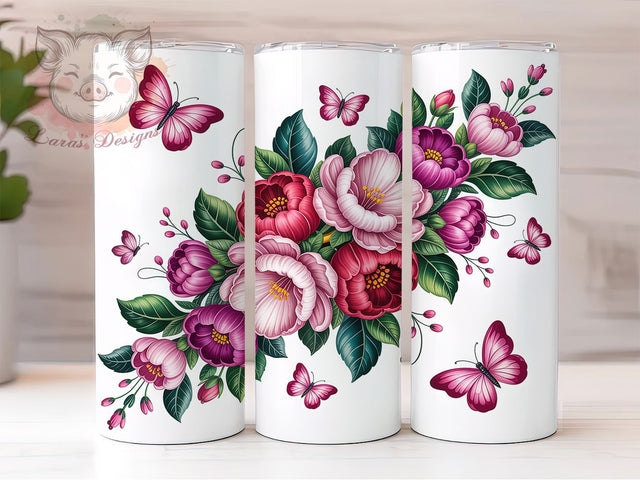 Hot Pink Glitter Butterfly Tumbler, Hot Pink Wrap, Glitter Design, Sublimation Art, 20oz Tumbler, Elegant Theme, Nature Style Sublimation Lara' s Designs 