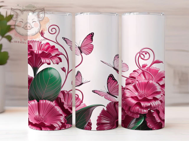 Hot Pink Glitter Butterfly Tumbler, Hot Pink Wrap, Glitter Design, Sublimation Art, 20oz Tumbler, Elegant Theme, Nature Style Sublimation Lara' s Designs 