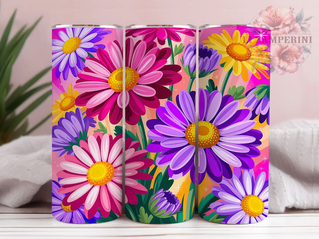 Hot Pink Glitter Daisy Tumbler, Sparkle Floral Design, Pink Daisy Pattern, 20Oz Sublimation Wrap, Glitter Daisy Art, Bright Floral Texture, Tumbler Sublimation Sublimation Li Zamperini 