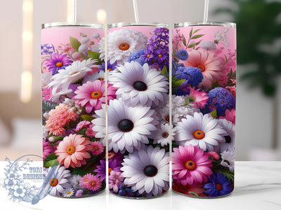 Hot Pink Glitter Daisy Tumbler, Sparkle Floral Tumbler, Seamless Daisy Wrap, Bright Pink Wrap, Glitter Flower Wrap, Sublimation Design, Trendy Gift Idea Sublimation ToriDesigns 
