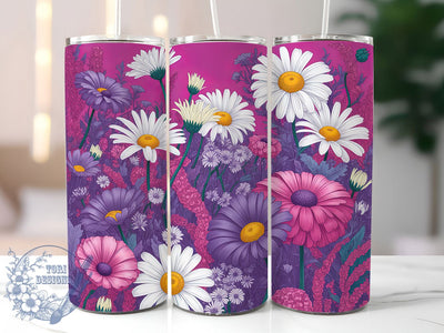 Hot Pink Glitter Daisy Tumbler, Sparkle Floral Tumbler, Seamless Daisy Wrap, Bright Pink Wrap, Glitter Flower Wrap, Sublimation Design, Trendy Gift Idea Sublimation ToriDesigns 