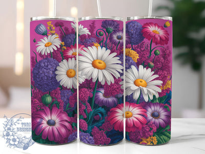 Hot Pink Glitter Daisy Tumbler, Sparkle Floral Tumbler, Seamless Daisy Wrap, Bright Pink Wrap, Glitter Flower Wrap, Sublimation Design, Trendy Gift Idea Sublimation ToriDesigns 