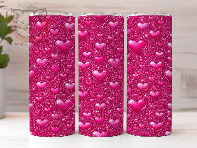 Hot Pink Glitter Hearts 20oz Tumbler, Hot Pink Glitter, Glitter Hearts, Hot Pink Tumbler, 20oz Tumbler, Glitter Tumbler, Heart Tumbler, Tumbler Wrap Sublimation Lara' s Designs 