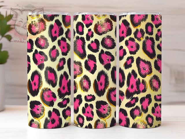 Hot Pink Glitter Leopard Print Tumbler, Sparkly Animal Print Tumbler, 20oz Tumbler Sublimation, Trendy Glam Tumbler, Digital Tumbler Wrap, Fashionable Tumbler Design Sublimation Lara' s Designs 