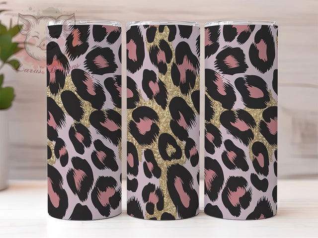 Hot Pink Glitter Leopard Print Tumbler, Sparkly Animal Print Tumbler, 20oz Tumbler Sublimation, Trendy Glam Tumbler, Digital Tumbler Wrap, Fashionable Tumbler Design Sublimation Lara' s Designs 