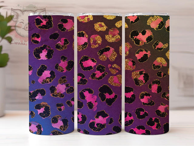 Hot Pink Glitter Leopard Print Tumbler, Sparkly Animal Print Tumbler, 20oz Tumbler Sublimation, Trendy Glam Tumbler, Digital Tumbler Wrap, Fashionable Tumbler Design Sublimation Lara' s Designs 