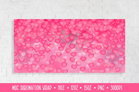 Hot Pink Hearts Mug Sublimation Design. Valentines Mug Wrap Sublimation LaBelezoka 