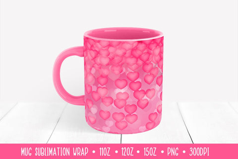Hot Pink Hearts Mug Sublimation Design. Valentines Mug Wrap Sublimation LaBelezoka 