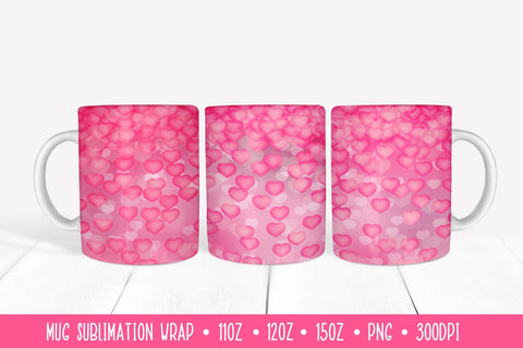 Hot Pink Hearts Mug Sublimation Design. Valentines Mug Wrap Sublimation LaBelezoka 