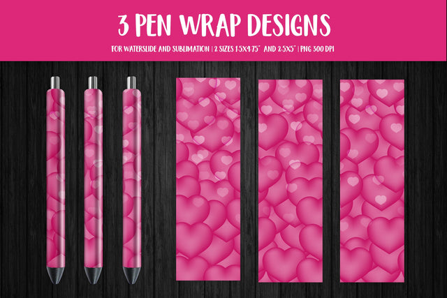 Hot Pink Hearts Pen Wrap Design. Sublimation or Waterslide Sublimation LaBelezoka 