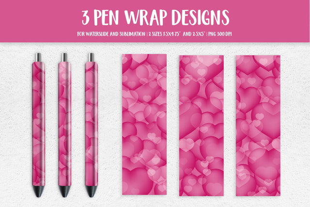Hot Pink Hearts Pen Wrap Design. Waterslide or Sublimation Sublimation LaBelezoka 