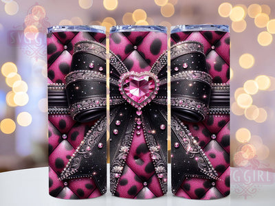 Hot Pink Leopard Coquette Tumbler, Leopard Gem Wrap, Coquette Bow Cup, 20oz Sublimation Wrap, Stylish Glam Design Tumbler, Artistic Leopard Quilt Cup, Sparkly Coquette Theme Wrap Sublimation SvggirlplusArt 