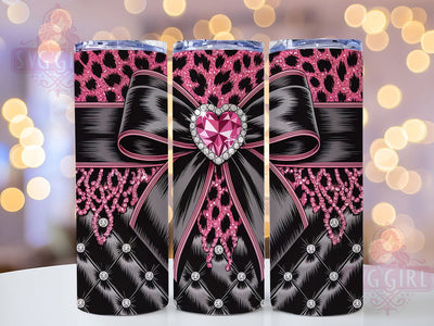 Hot Pink Leopard Coquette Tumbler, Leopard Gem Wrap, Coquette Bow Cup, 20oz Sublimation Wrap, Stylish Glam Design Tumbler, Artistic Leopard Quilt Cup, Sparkly Coquette Theme Wrap Sublimation SvggirlplusArt 