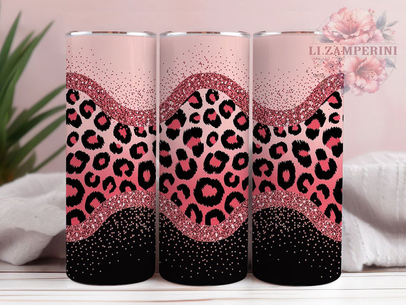 Hot Pink Leopard Glitter Tumbler, Glitter Black Tumbler, Stylish 20oz Wrap, Sublimation Design, Trendy Gift Idea, Leopard Print Wrap, Glitter Animal Tumbler Sublimation Li Zamperini 