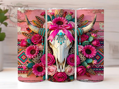Hot Pink Longhorn Boho 20oz Tumbler, Hot Pink Tumbler, Longhorn Wrap, Boho Sublimation, 20oz Tumbler Design, Western Boho Style, Cow Skull Tumbler, Pink Boho Wrap Sublimation Lara' s Designs 