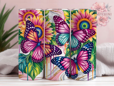 Hot Pink Magenta Butterfly 20oz Tumbler Wrap, Hot Pink Wings, Magenta Patterns, Purple Accents, Turquoise Butterflies, Intricate Swirls, Sublimation PNG Sublimation Li Zamperini 