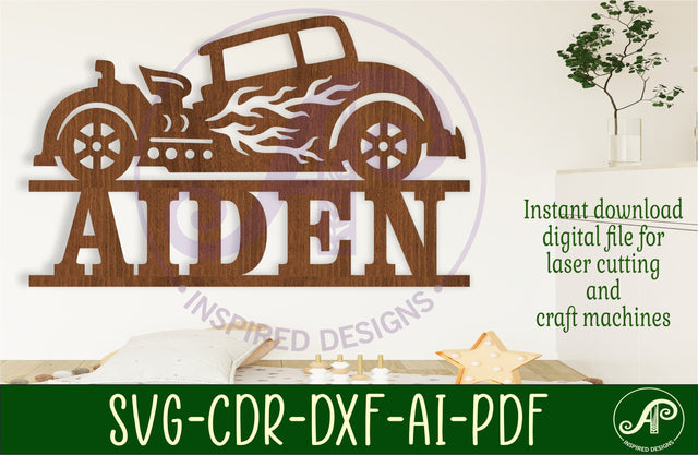 Hot Rod race car name sign svg laser cut file SVG APInspireddesigns 