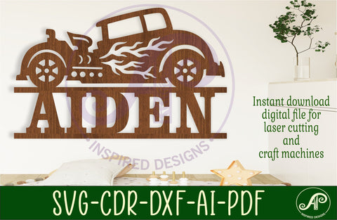 Hot Rod race car name sign svg laser cut file SVG APInspireddesigns 
