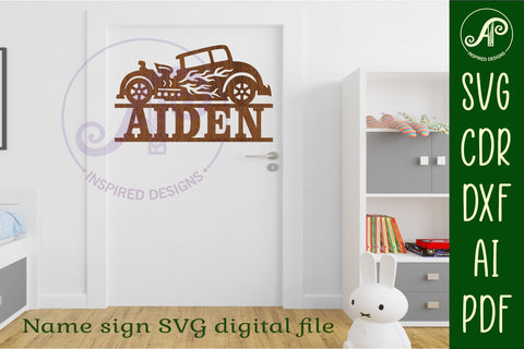 Hot Rod race car name sign svg laser cut file SVG APInspireddesigns 