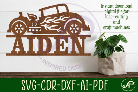 Hot Rod race car name sign svg laser cut file SVG APInspireddesigns 