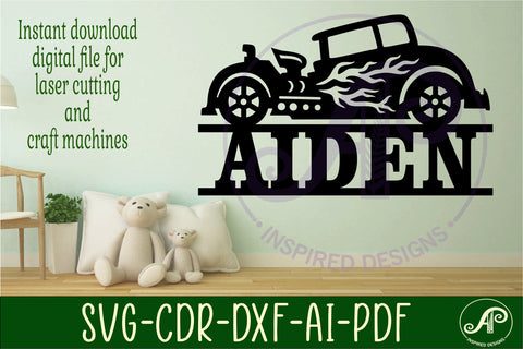 Hot Rod race car name sign svg laser cut file SVG APInspireddesigns 