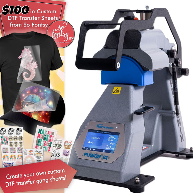 Hotronix 360 IQ Hat & Cap Heat Press with $100 in DTF Custom Transfers Heat Press Swing Design 