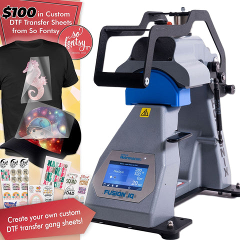 Hotronix 360 IQ Hat & Cap Heat Press with $100 in DTF Custom Transfers Heat Press Swing Design 