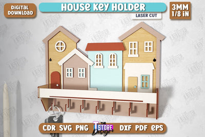 House Key Holder Laser Cut | Wall Key Hanger | Wall-Mounted Key Holder | CNC File SVG The T Store Design 