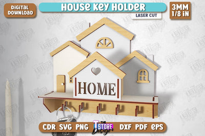 House Key Holder Laser Cut | Wall Key Hanger | Wall-Mounted Key Holder | CNC File SVG The T Store Design 
