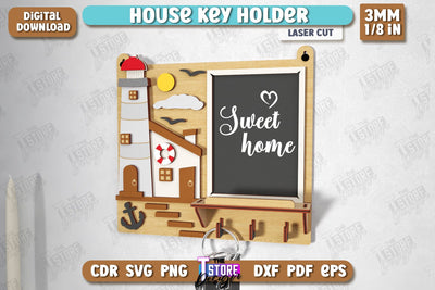 House Key Holder Laser Cut | Wall Key Hanger | Wall-Mounted Key Holder | CNC File SVG The T Store Design 
