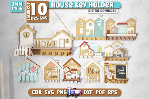 House Key Holders Laser Cut Bundle | Wall Key Hanger | Wall-Mounted Key Holder | CNC Files SVG The T Store Design 