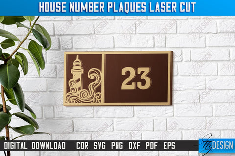 House Number Plaques Laser Cut Bundle | House Sign Number | Carved Outdoor Number | CNC Files SVG Fly Design 