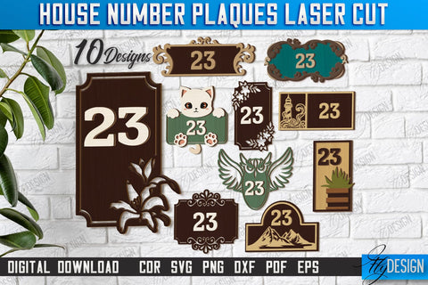 House Number Plaques Laser Cut Bundle | House Sign Number | Carved Outdoor Number | CNC Files SVG Fly Design 