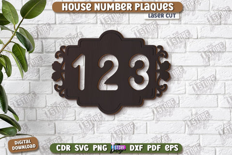 House Number Plaques Laser Cut Bundle | House Sign Number | Carved Outdoor Number | CNC Files SVG The T Store Design 
