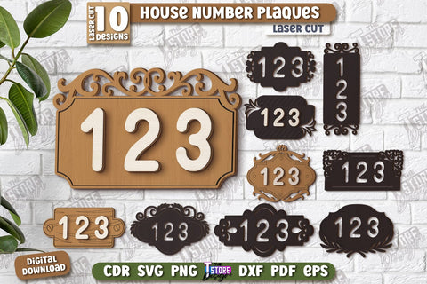 House Number Plaques Laser Cut Bundle | House Sign Number | Carved Outdoor Number | CNC Files SVG The T Store Design 