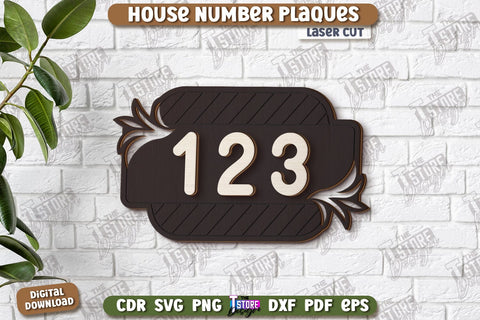 House Number Plaques Laser Cut Bundle | House Sign Number | Carved Outdoor Number | CNC Files SVG The T Store Design 
