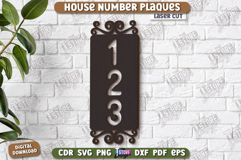 House Number Plaques Laser Cut Bundle | House Sign Number | Carved Outdoor Number | CNC Files SVG The T Store Design 