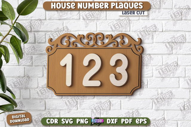 House Number Plaques Laser Cut | House Sign Number | Carved Outdoor Number | CNC File SVG The T Store Design 